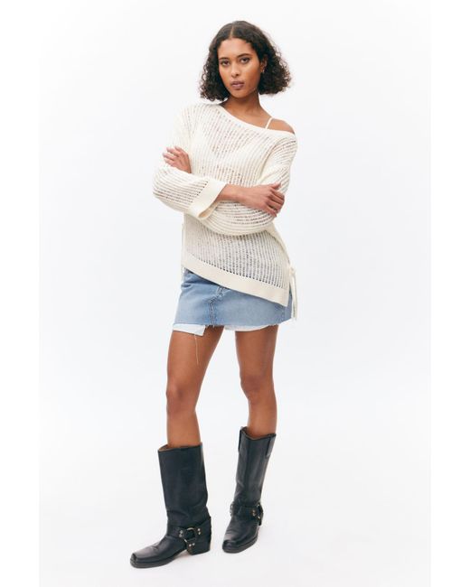 Monki White Loose Open-Knit Side Slit Sweater