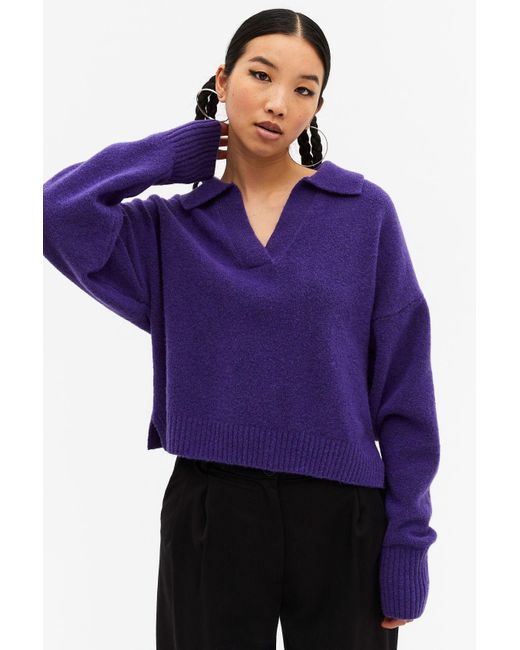 Monki Purple Soft Knit Polo Sweater