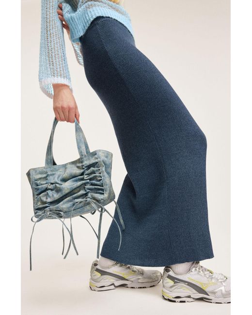 Monki Blue Rib Knit Maxi Skirt