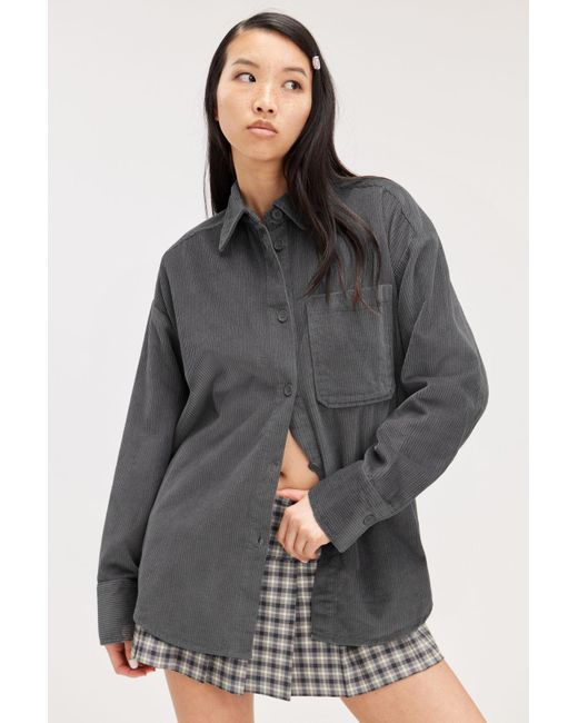 Monki Gray Oversized Corduroy Shirt