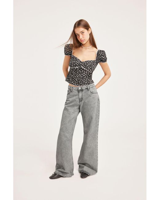 Monki Gray Kiri Low Waist Loose Flared Jeans