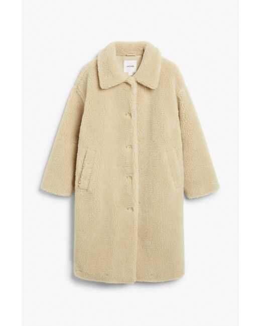 Monki Natural Long Teddy Coat