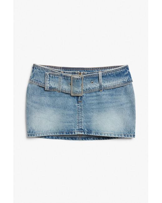 Monki Blue Low Waist Denim Mini Skirt