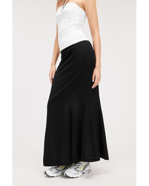 Monki Black Linen Blend Maxi Mermaid Skirt