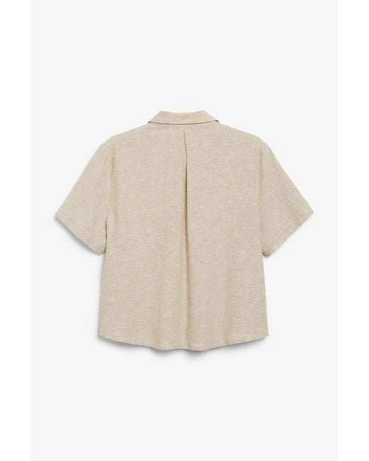 Monki Natural Kurzärmeliges hemd aus leinenmischung grau
