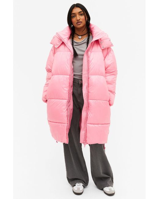 Monki Pink Oversized Long Puffer Jacket