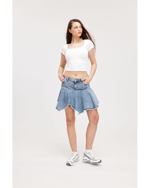 Monki Blue Asymmetric Denim Mini Skirt