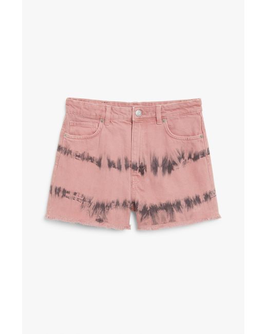 Monki High Waist Denim Shorts in Pink 