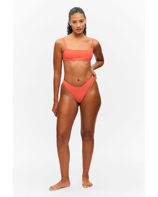 Monki Orange Structured Brazilian Cut Bikini Bottoms