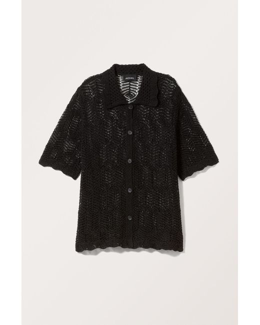 Monki Black Crochet Short Sleeve Shirt