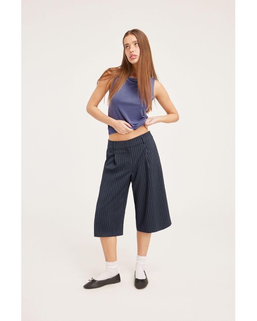 Monki Blue Cropped Twill Suit Trousers
