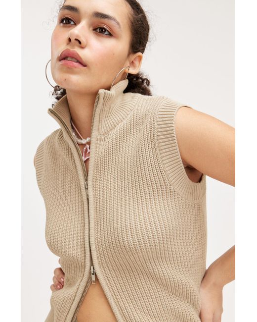 Monki Natural Knitted Zip Vest