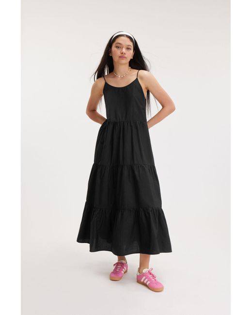 Monki Black Tiered Poplin Maxi Dress