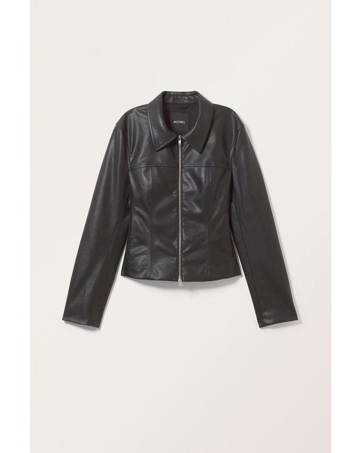 Monki Black Waisted Faux Leather Zip Jacket