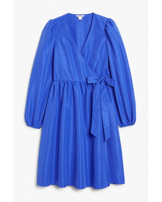 Monki Blue Satin Babydoll Wrap Dress