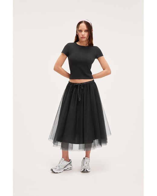 Monki Black Midi Tulle Skirt