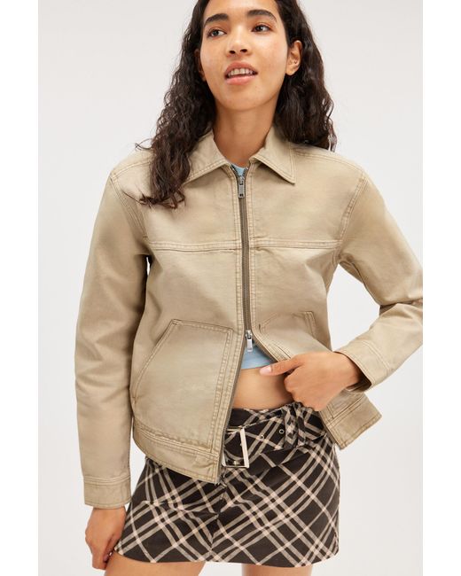 Monki Two way Zip Oxford Jacket in Natural Lyst Canada