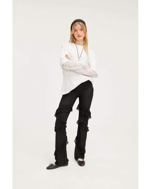 Monki Black Sheer Frilled Fitted Trousers
