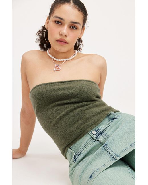 Monki Green Knitted Fitted Tube Top