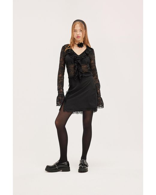 Monki Black Lace Trim Mini Skirt