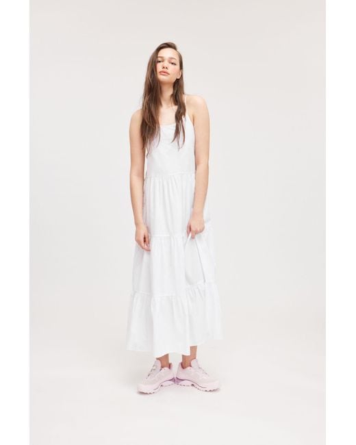 Monki Pink Tiered Poplin Maxi Dress