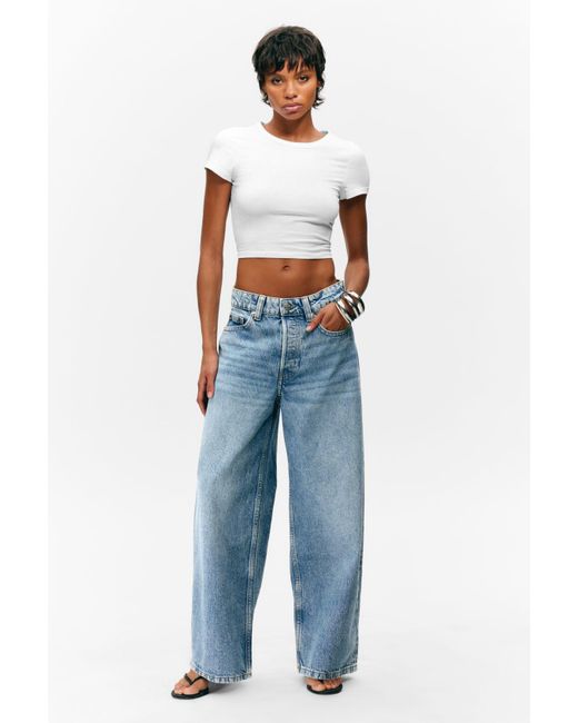 Monki Blue Peggy Low Waist Loose Baggy Leg Jeans