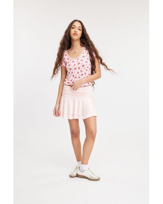 Monki Pink Fitted Short Sleeve Pointelle Top