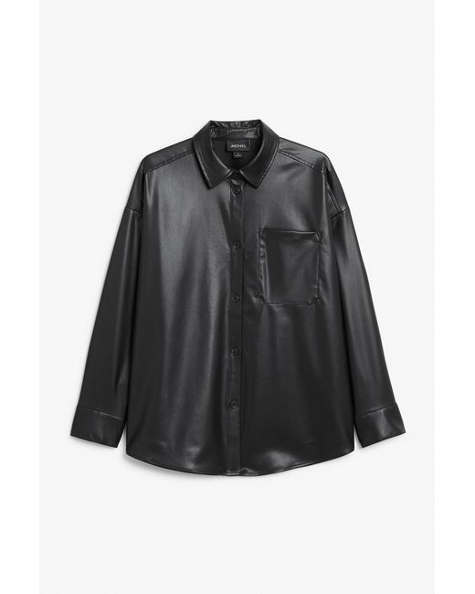 Monki Black Oversized Faux Leather Shirt