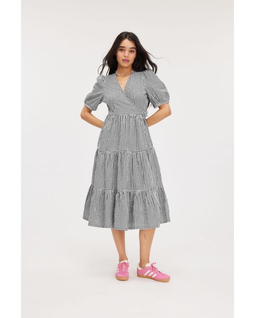 Monki Gray Short Sleeve Maxi Wrap Dress
