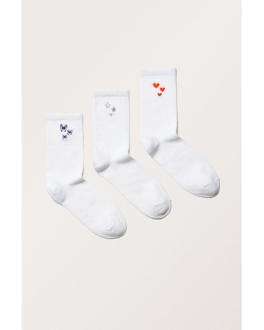 Monki Natural 3-pack Embroidered Socks