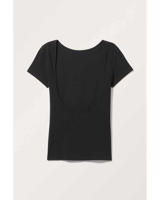 Monki Black Fitted Open Back Short Sleeve Top