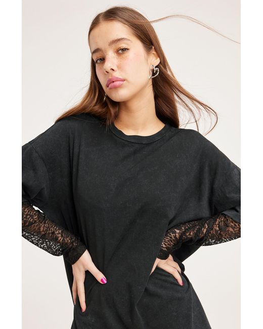 Monki Black Oversized Double Sleeve T-shirt