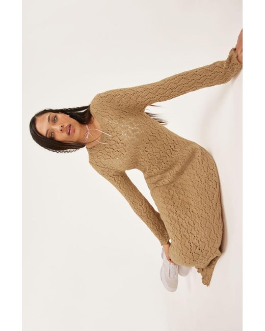 Monki Natural Fine Knit Wool Blend Maxi Dress