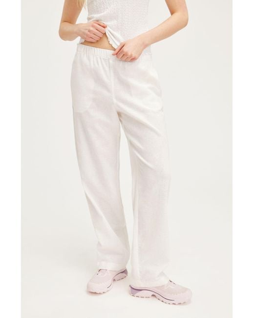 Monki Natural Relaxed Fit Linen Blend Trousers