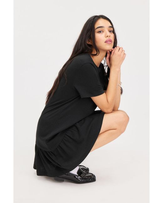 Monki Black Mini Short Sleeve Cotton Dress