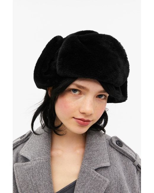 Monki Black Faux Fur Trapper Hat