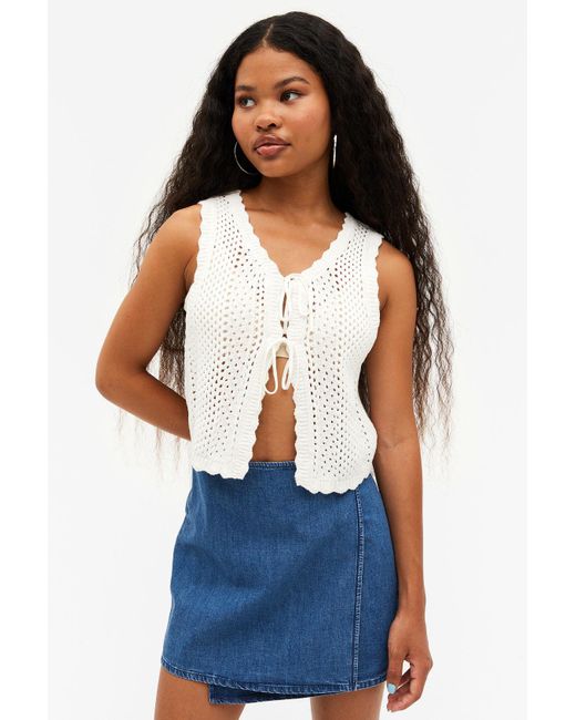 Monki Blue Cropped Buttoned Knit Vest