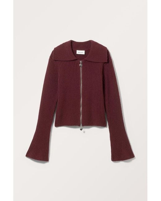 Monki Red Strick-Cardigan Mit Reißverschluss