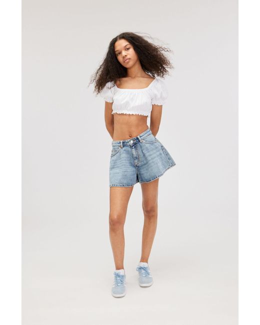 Monki Blue Loose Mini Denim Shorts