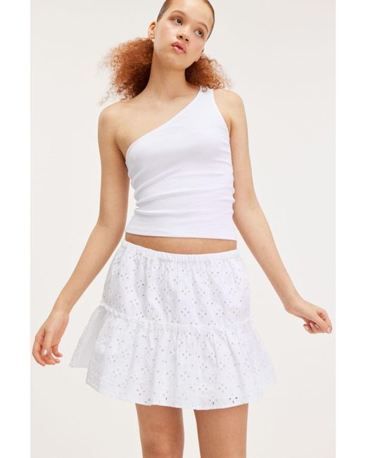 Monki White Short Ruffled Skirt