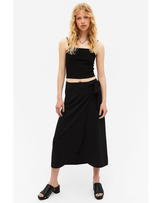 Monki Black Midi Wrap Skirt