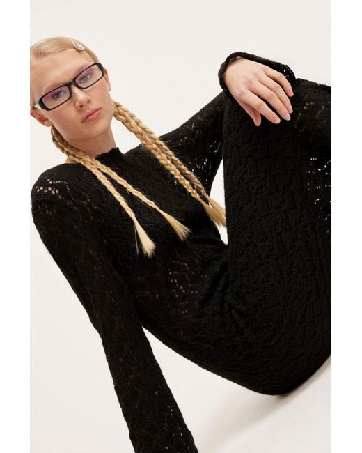 Monki Black Fine Knit Wool Blend Maxi Dress
