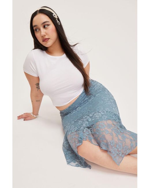 Monki Blue Asymmetric Lace Skirt