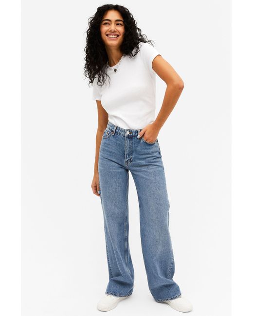 Monki Denim Yoko Mid Blue Jeans | Lyst Canada