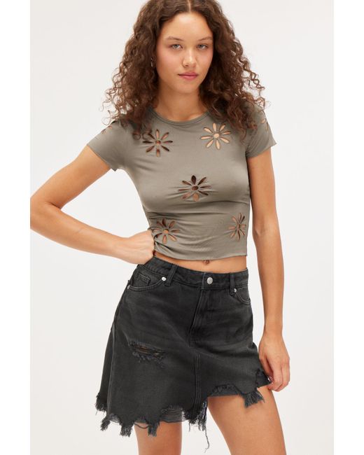 Monki Frayed Asymmetric Mini Denim Skirt in Black Lyst UK