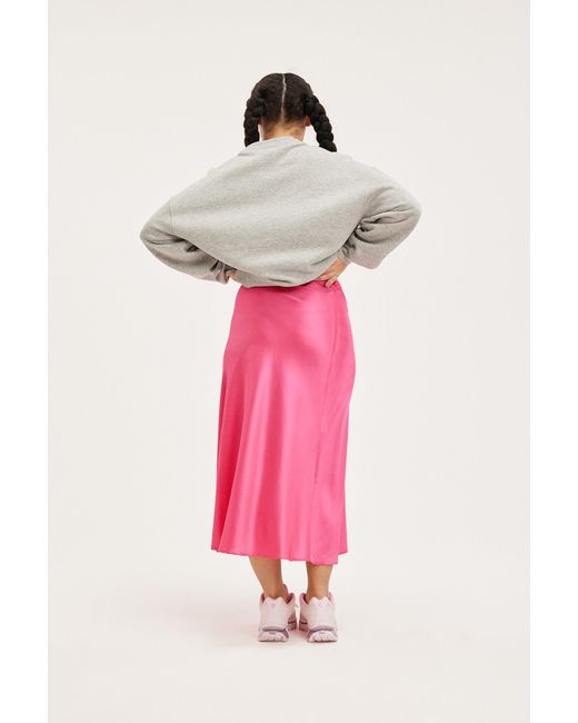 Monki Pink Satin Midi Skirt