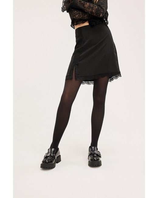 Monki Black Lace Trim Mini Skirt