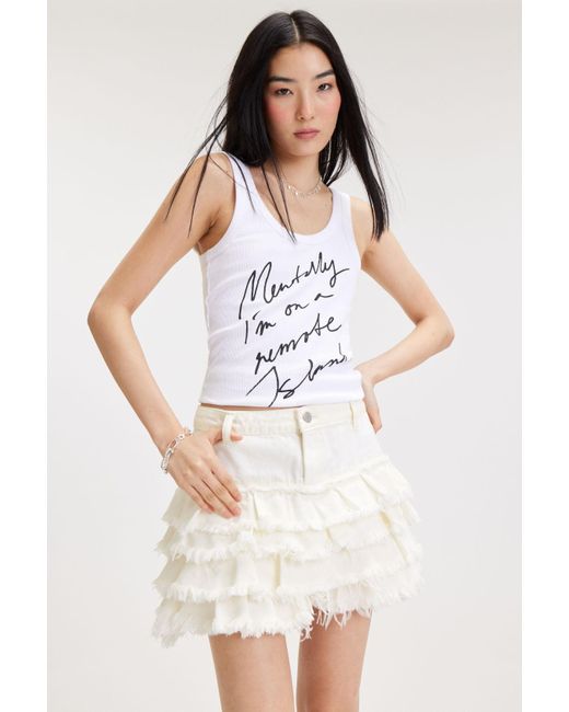 Monki White Frilled Mini Denim Skirt