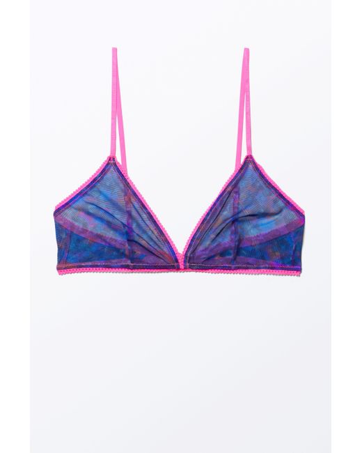 Monki Blue Transparent Printed Mesh Bra