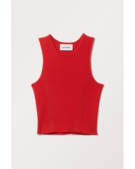 Monki Red Fitted Rib-knitted Tank Top